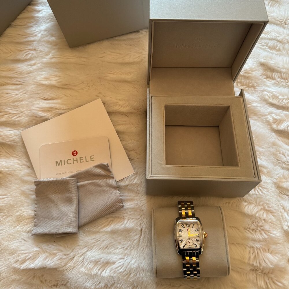 NWT Michele Urban Mini Two-Tone 18K Gold Plated Watch - Picture 9 of 14